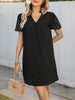 Beaded Lantern Sleeves Fashion Simple Black Dress