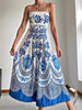 New style ethnic style symmetrical printed dress with suspenders