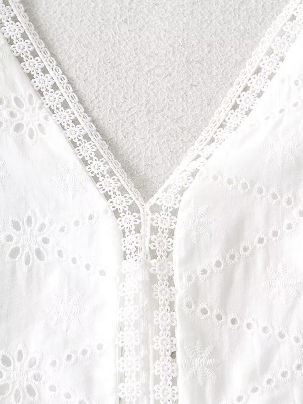 V-neck lace waist open dress