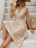 Solid color sleeveless V-neck elastic waist dress
