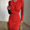 Women's solid elegant twist slit dress