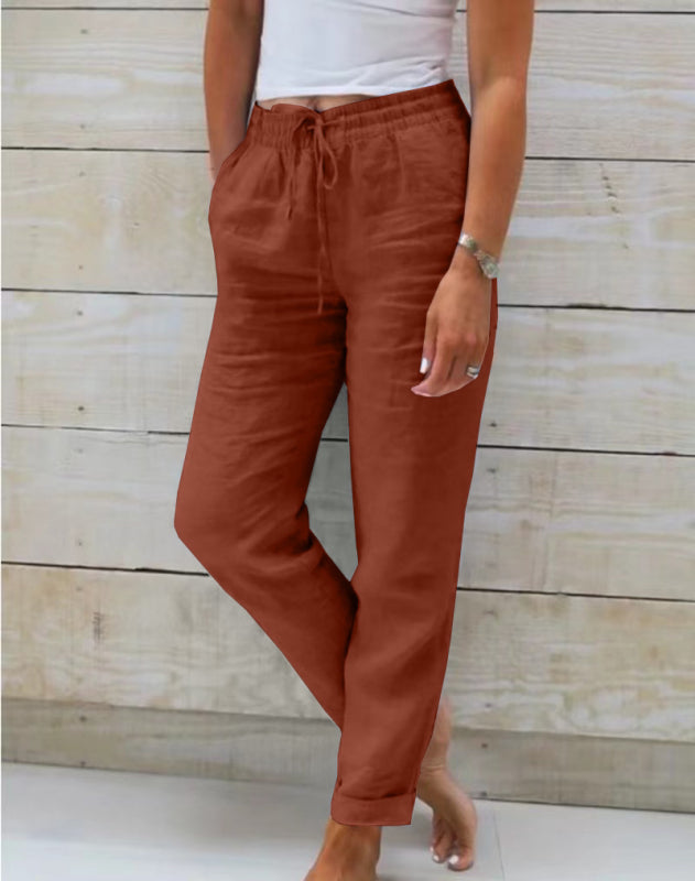 Women's Elastic Waist Solid Color Wide Leg Pants Loose Trousers