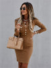 Women's Solid Color Long Sleeve Round Neck Button Dress