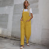 Trendy cotton and linen lazy style pure color sleeveless suspenders one-piece overalls for women