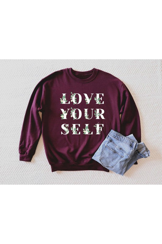 Love Yourself Flower Graphic Youth Sweatshirt