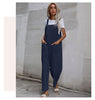 Trendy cotton and linen lazy style pure color sleeveless suspenders one-piece overalls for women