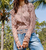 Sexy hollow lace long-sleeved fresh and sweet beauty top