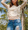 Sexy hollow lace long-sleeved fresh and sweet beauty top