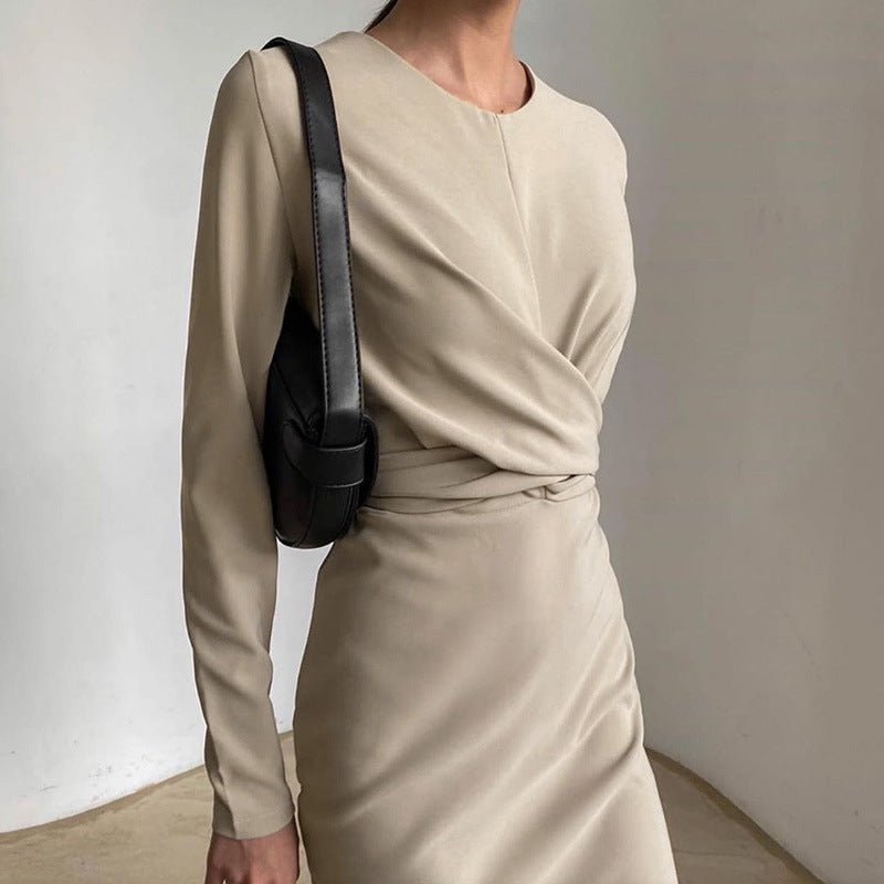 Women's solid elegant twist slit dress