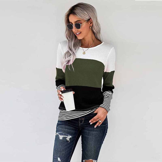 New pullover stitching long-sleeved casual T-shirt