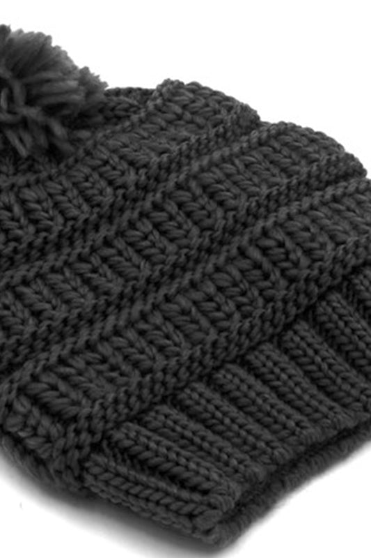Pompom Stretch Braid Knitted Soft Warm Beanie