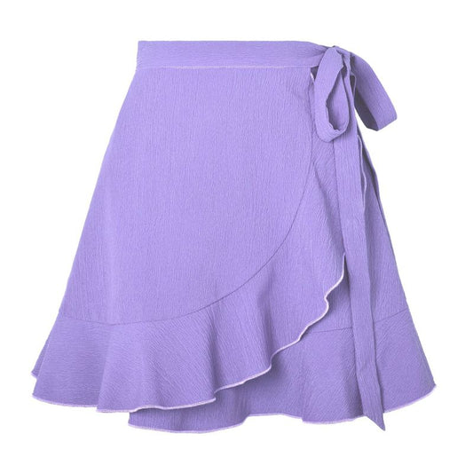 One Piece Tie Skirt High Waist Solid Ruffle Skirt