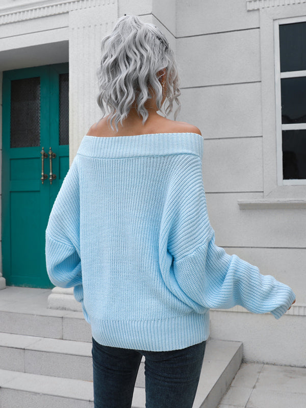 Women's off shoulder sweater with straight neck