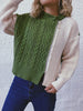 Round Neck Diagonal Zip Twist Contrast Panel Knit Cardigan