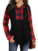 Women’s Combo Color Plaid Hoodie With Decorative Buttons At Front