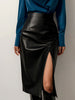 Women’s Solid Color Front Slit Faux Leather Midi Pencil Skirt