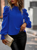 Women’s Solid Color In Mock Neck With Smocked Cuff Ruched Long Sleeve Blouse