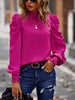 Women’s Solid Color In Mock Neck With Smocked Cuff Ruched Long Sleeve Blouse