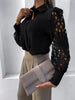 Women’s Solid Color Lace Sleeve Buttons Cuffs Button Front Shirt Blouse