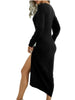 Women's Solid Color Round Neck Slim Long Sleeve Slit Dress