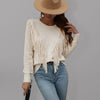 Pullover loose solid color knit fringed sweater