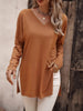 Women's casual solid color simple V-neck slit long-sleeved T-shirt