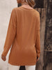 Women's casual solid color simple V-neck slit long-sleeved T-shirt