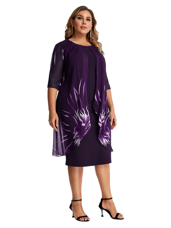 Plus size elegant temperament women's knitted lace cape dress