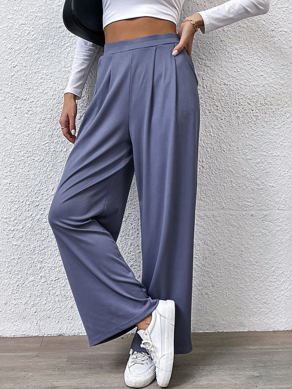 Women's woven casual commuter style wide-leg pants