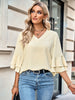 New foreign trade solid color loose V-neck lotus leaf sleeve top women's clothing
