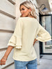 New foreign trade solid color loose V-neck lotus leaf sleeve top women's clothing