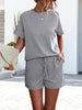 Women's Knitted Round Neck Ruffle Short Sleeve Shorts Casual Two-piece Set