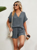 Women's casual loose V-neck short-sleeved T-shirt shorts two-piece set