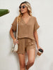 Women's casual loose V-neck short-sleeved T-shirt shorts two-piece set