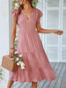 Women's Casual V Neck Flying Sleeves Solid Color Dress