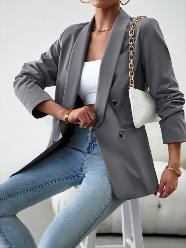 Chic Double-Breasted Commuter Suit Jacket for Women – Elegant and Professional