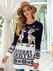 Women's Christmas Reindeer Crew Neck Pullover Long Sleeve Sweater.