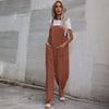 Trendy cotton and linen lazy style pure color sleeveless suspenders one-piece overalls for women